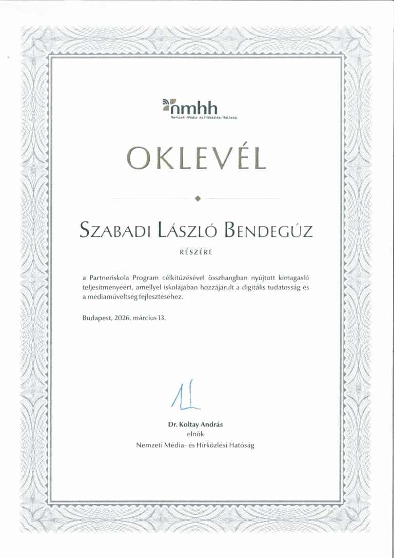 NMHH Partneriskolai Program – Szabadi László Bendegúz