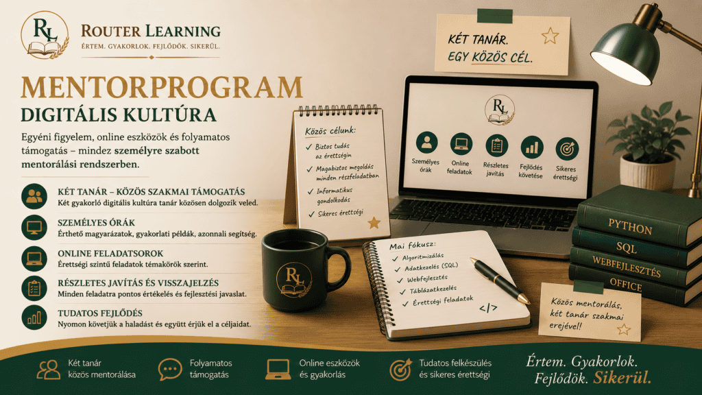 Digitális kultúra Mentorprogram – két tanáros mentorálás közép- és emelt szintű érettségire
