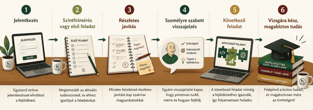 Digitális kultúra online fejlesztőprogram 6 lépéses tanulási folyamat