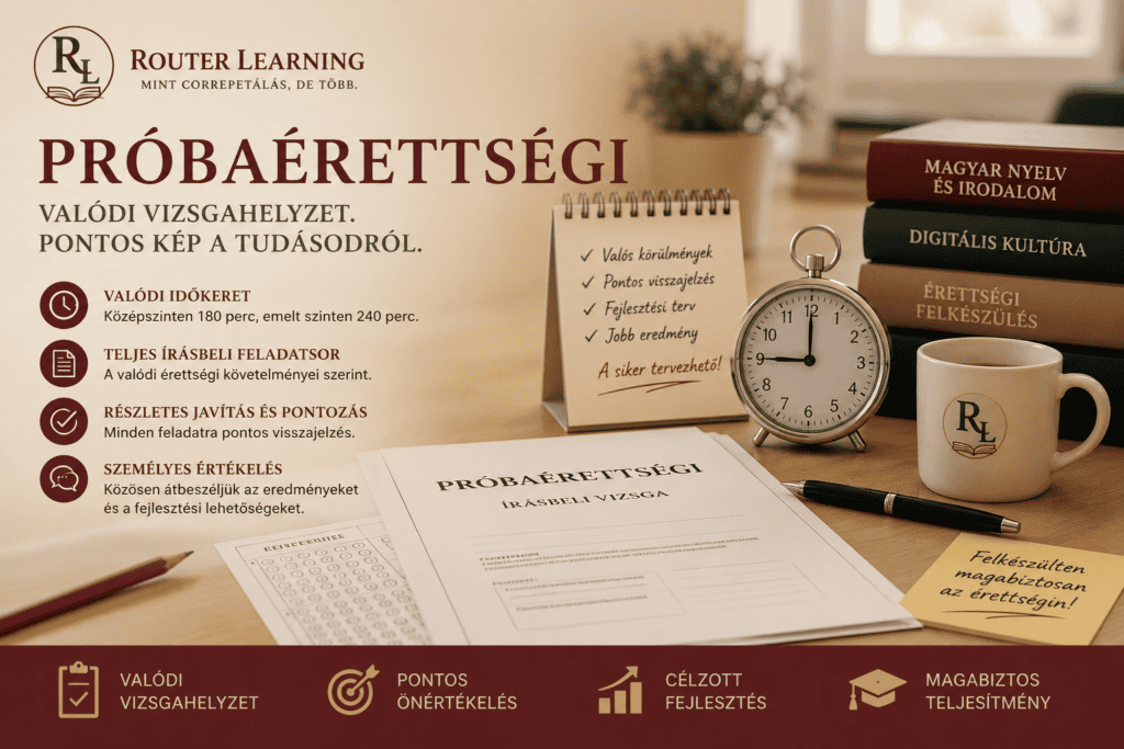Próbaérettségi felkészítés közép- és emelt szintű magyar nyelv és irodalom, valamint digitális kultúra érettségihez – Router Learning